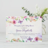 Butterfly Floral Watercolor Babydusche Einladung (Stehend Vorderseite)