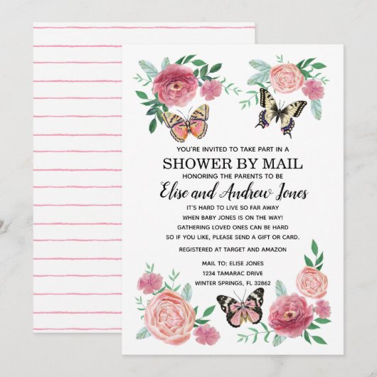 Butterfly Florals Dusche per Post Long Distanz Einladung (Vorne/Hinten)