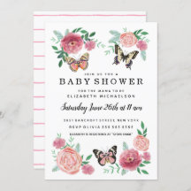 Butterfly Florals Pink Baby Girl Baby Dusche