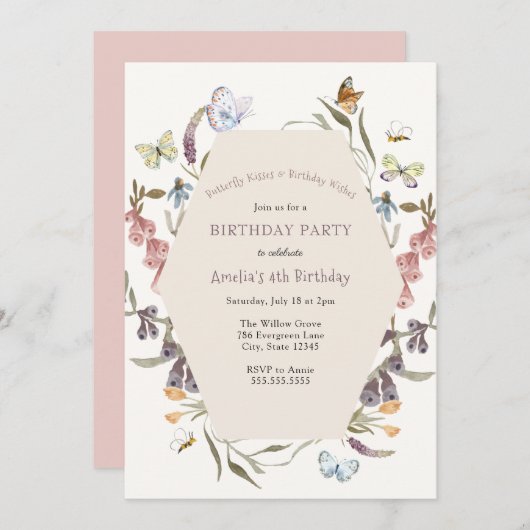 Butterfly Flower Garden Geburtstag Einladung (Vorne/Hinten)