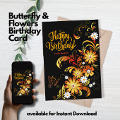 Butterfly & Flowers Birthday Card Karte