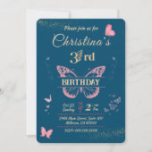 Butterfly-Flügel 3. Geburtstag blauen Einladung (Vorderseite)