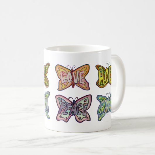 Butterfly Flügel Word Art Inspiration Kaffee Cup Kaffeetasse (VorderseiteRechts)