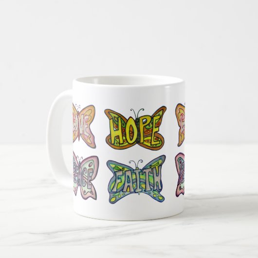Butterfly Flügel Word Art Inspiration Kaffee Cup Kaffeetasse (Vorderseite Links)