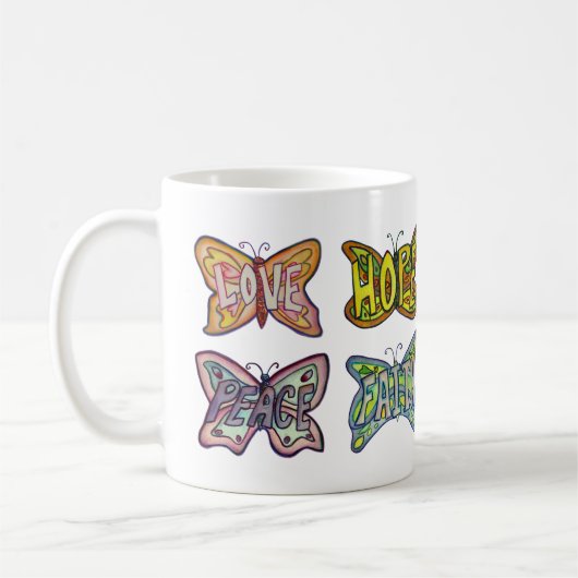 Butterfly Flügel Word Art Inspiration Kaffee Cup Kaffeetasse (Links)
