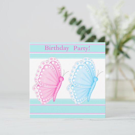 BÜTTERFLY FLUTTER BIRTHDAY PARTY EINLADUNG (Stehend Vorderseite)