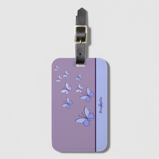 Butterfly Flutter in Blue - Name & Initial Gepäckanhänger (Vorderseite Vertikal)