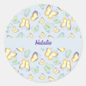 Butterfly Flutters Blue Personalisiert Runder Aufkleber (Vorderseite)