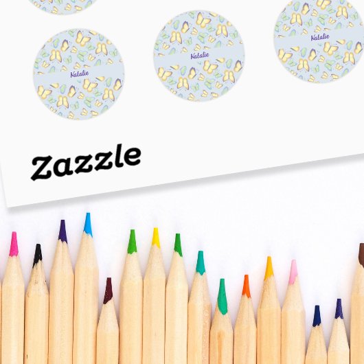 Butterfly Flutters Blue Personalisiert Runder Aufkleber