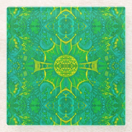 Butterfly Forest Bohemisch Arabesque Muster Green Glasuntersetzer (Vorderseite)