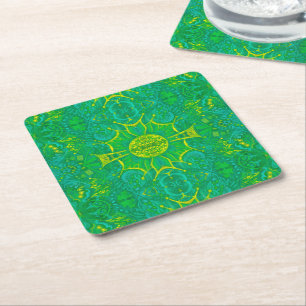 Butterfly Forest Bohemisch Arabesque Muster Green Rechteckiger Pappuntersetzer