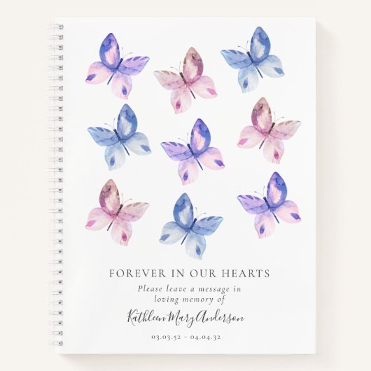 Butterfly Forever in Our Hearts Funeral Guest Book Notizblock (Vorderseite)