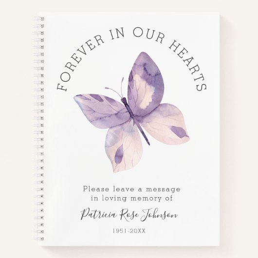 Butterfly Forever in Our Hearts Funeral Guest Book Notizblock (Vorderseite)