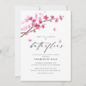 Butterfly Foto Kirsche Blüten Rosa Brautparty Einladung (Vorderseite)