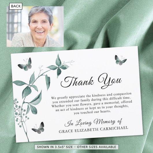 Butterfly-Foto zur Beerdigung Dankeskarte