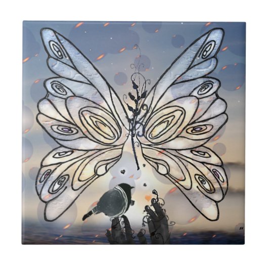 Butterfly Freedom & Bird Fliese (Vorderseite)