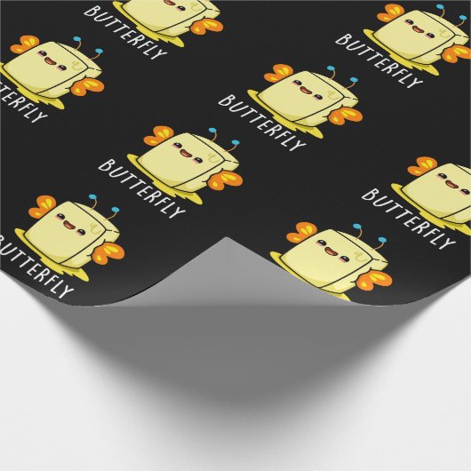 Butterfly Funny Butter with Wings Pun Dark BG Geschenkpapier (Ecke)