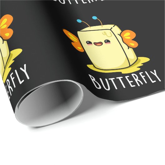 Butterfly Funny Butter with Wings Pun Dark BG Geschenkpapier (Rolleneckpunkt)
