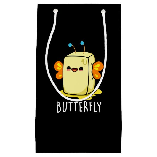 Butterfly Funny Butter with Wings Pun Dark BG Kleine Geschenktüte (Vorderseite)