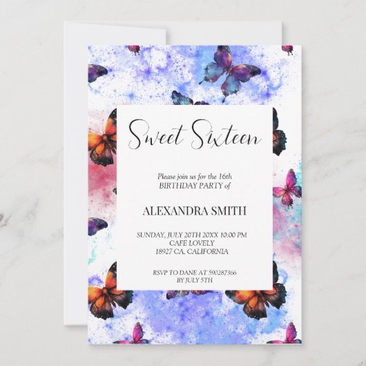 Butterfly-Galaxie 16 . Geburtstag Einladung (Vorderseite)