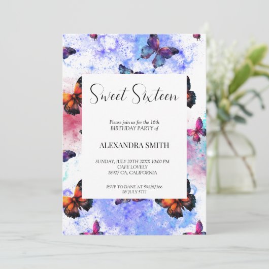 Butterfly-Galaxie 16 . Geburtstag Einladung (Stehend Vorderseite)
