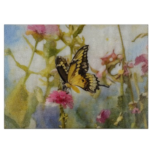 Butterfly Garden Art Glass Cutting Board Schneidebrett (Vorderseite)