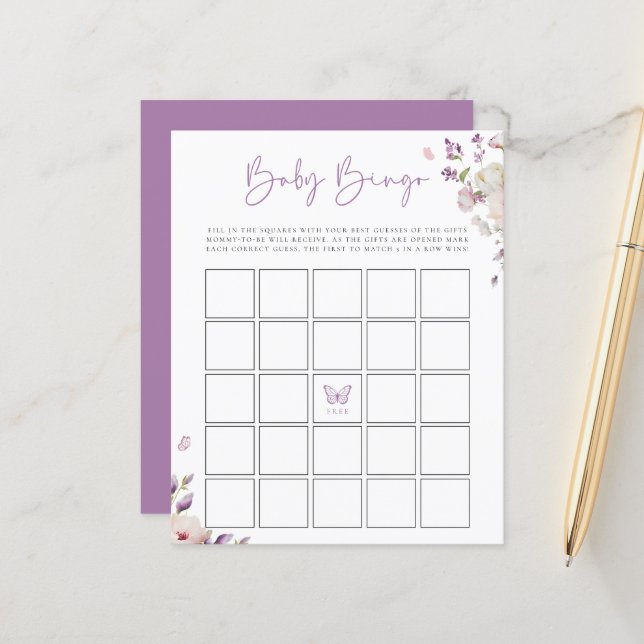 Butterfly Garden Baby Bingo Game (Vorderseite/Rückseite Beispiel)