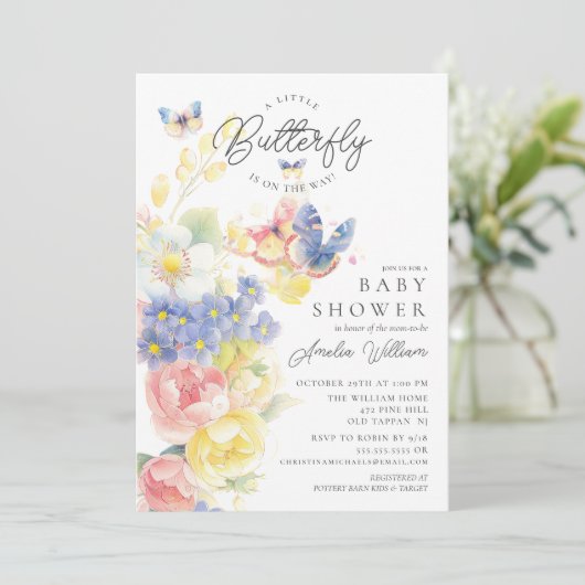 Butterfly Garden Baby Dusche Einladung (Stehend Vorderseite)