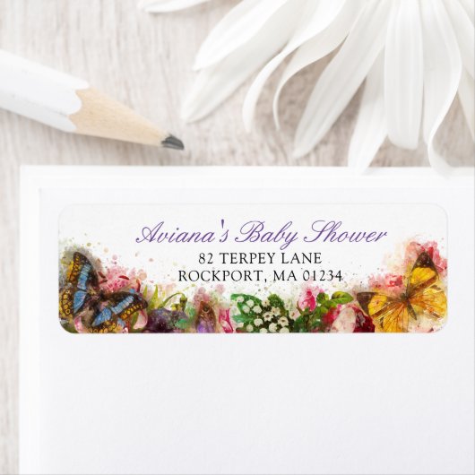 Butterfly Garden Baby Dusche Rücksendeadresse (Insitu)