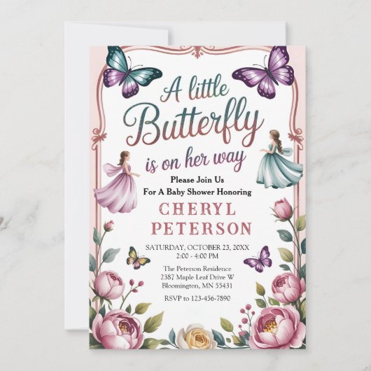 Butterfly Garden Baby Shower Einladung (Vorderseite)