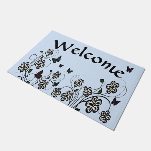 Butterfly Garden Blue Fußmatte (Schrägansicht)