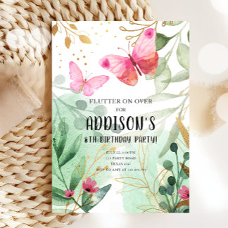 Butterfly Garden Blume Blumen Rosa Gold Geburtstag Einladung