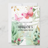 Butterfly Garden Blume Blumen Rosa Gold Geburtstag Einladung (Vorderseite)