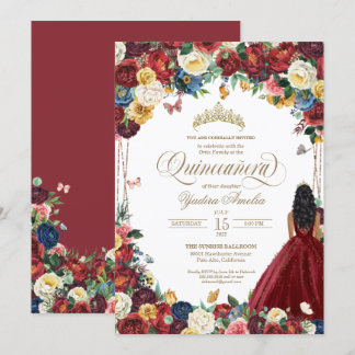 Butterfly Garden Burgund Blume Quinceanera Einladung