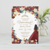 Butterfly Garden Burgund Blume Quinceanera Gown Einladung (Stehend Vorderseite)