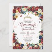 Butterfly Garden Burgundy Royal Floral Quinceanera Einladung (Vorderseite)