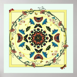 Butterfly Garden Circular Abstrakt Poster Print