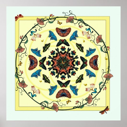 Butterfly Garden Circular Abstrakt Poster Print (Vorne)