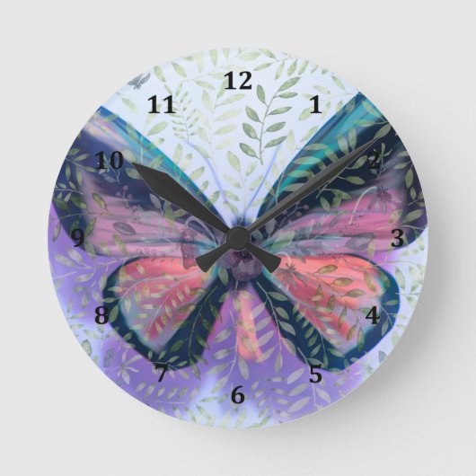 Butterfly Garden Fantasy Clock Runde Wanduhr (Vorderseite)