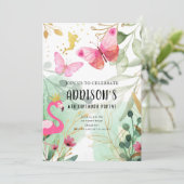 Butterfly Garden Flamingo Fairy Blume Geburtstag Einladung (Stehend Vorderseite)