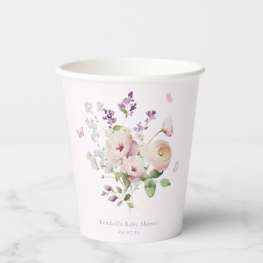 Butterfly Garden Floral Baby Shower Pappbecher (Vorderseite)