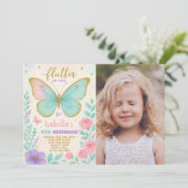 Butterfly Garden Geburtstag Einladung mit Foto (Stehend Vorderseite)