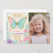 Butterfly Garden Geburtstag Einladung mit Foto (Vorne/Hinten)