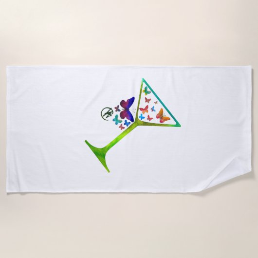 Butterfly Garden Martini Pop Art Beach Handtuch (Vorderseite)