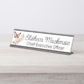 Butterfly Garden Orange und White Office Schreibtischnamensplakette (Vorderseite )
