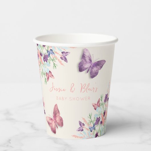 Butterfly Garden Pastel Wildblume Babydusche Pappbecher (Rückseite)