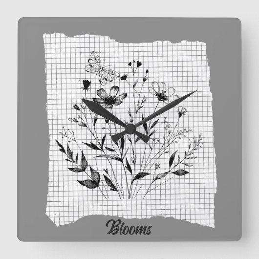 Butterfly Garden Sketches Quadratische Wanduhr (Vorderseite)