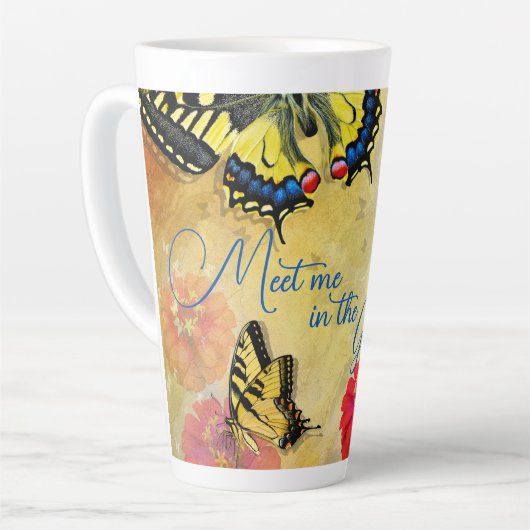 Butterfly Garden Sprichwort Hoch Latte Tasse (Linke Ecke)