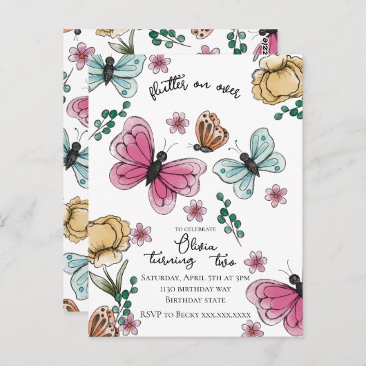 Butterfly Garden Spring Girl Birthday Postkarte (Vorne/Hinten)