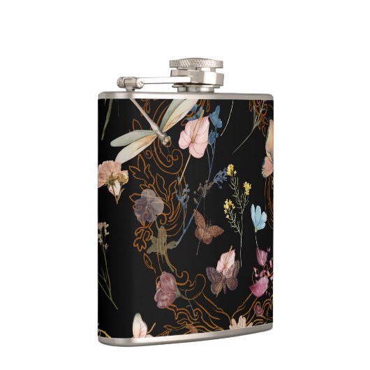 Butterfly Garden Wedding Black Flachmann (Rechts)